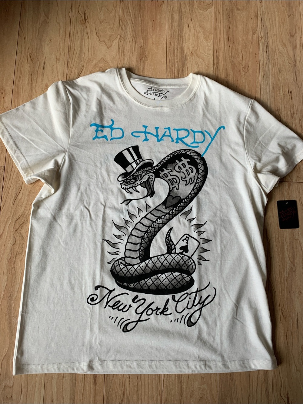 Ed Hardy Tee with Black Snake and Teal Logo